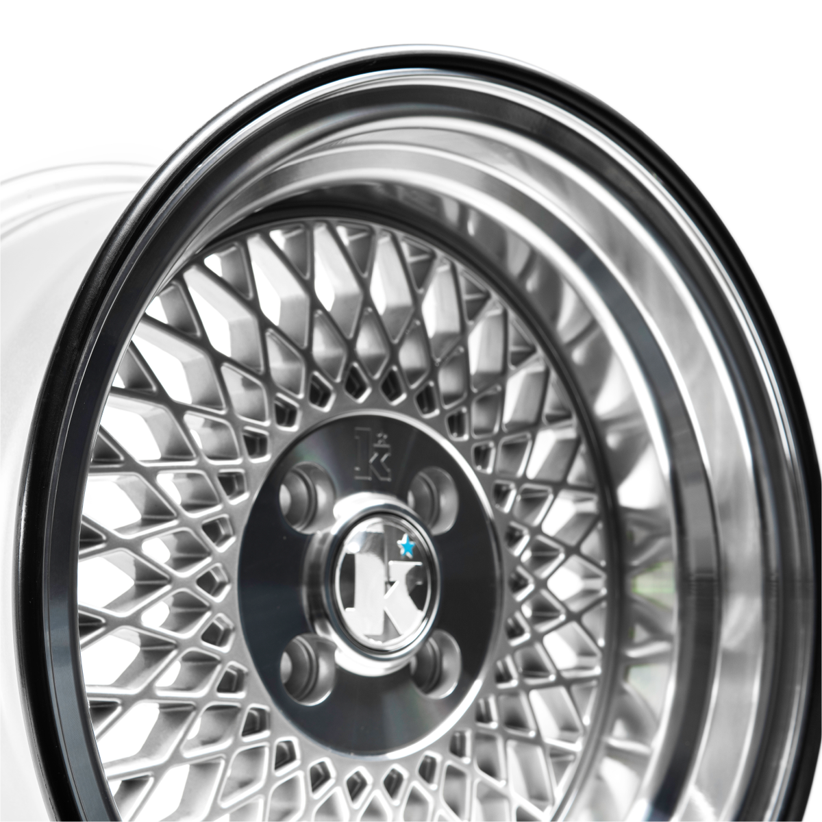 Black and white image of an alloy wheel with a fitted RIMFINITY continuous band technology for protecting the wheel