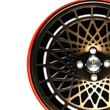 Load image into Gallery viewer, Red RIMFINITY on a bare, bronze alloy wheel
